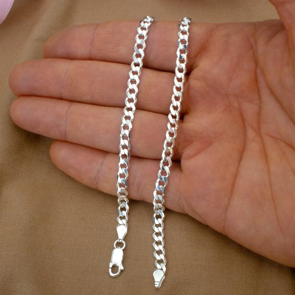 Real 925 Sterling Silver Curb Chain 5.7mm 22", High Quality Made in Italy - Picture 6 of 6